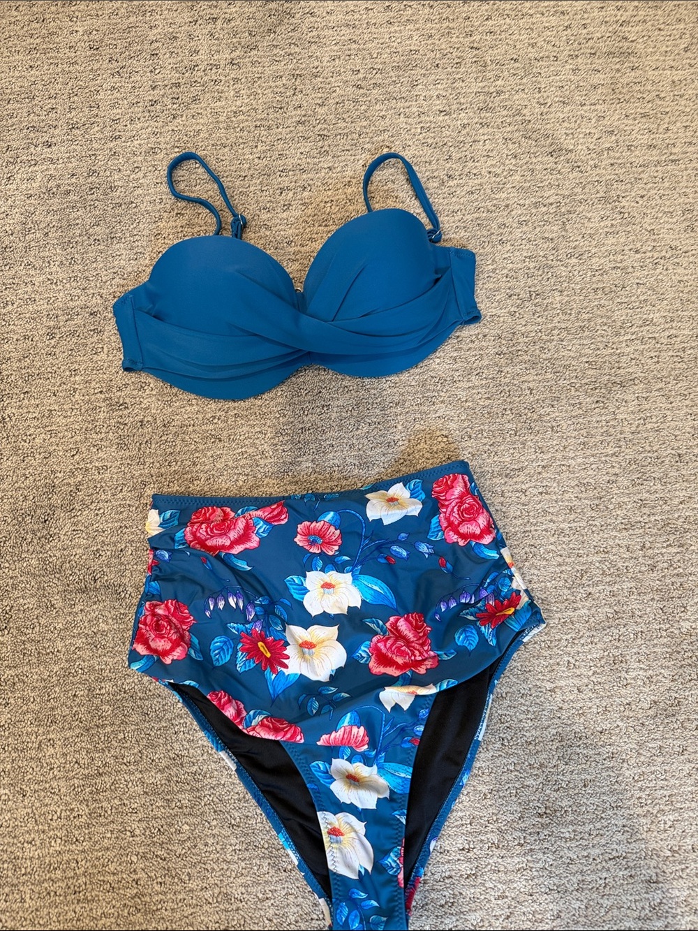 Women’s Blue Floral High-Waist Bikini Set